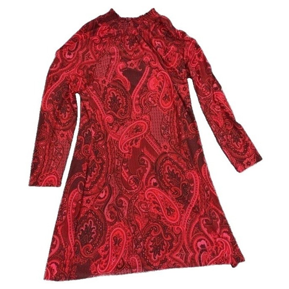 Tommy Hilfiger Dress Women's 2 Red Paisley Long Sleeve High Neck Jersey Shift